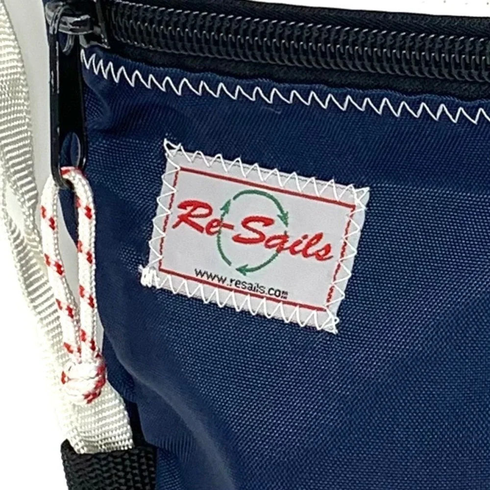 Re-Sails Vintage Sailcloth Zippered RS Backpack – Navy Blue & Red #5 Made in USA
